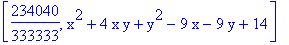 [234040/333333, x^2+4*x*y+y^2-9*x-9*y+14]